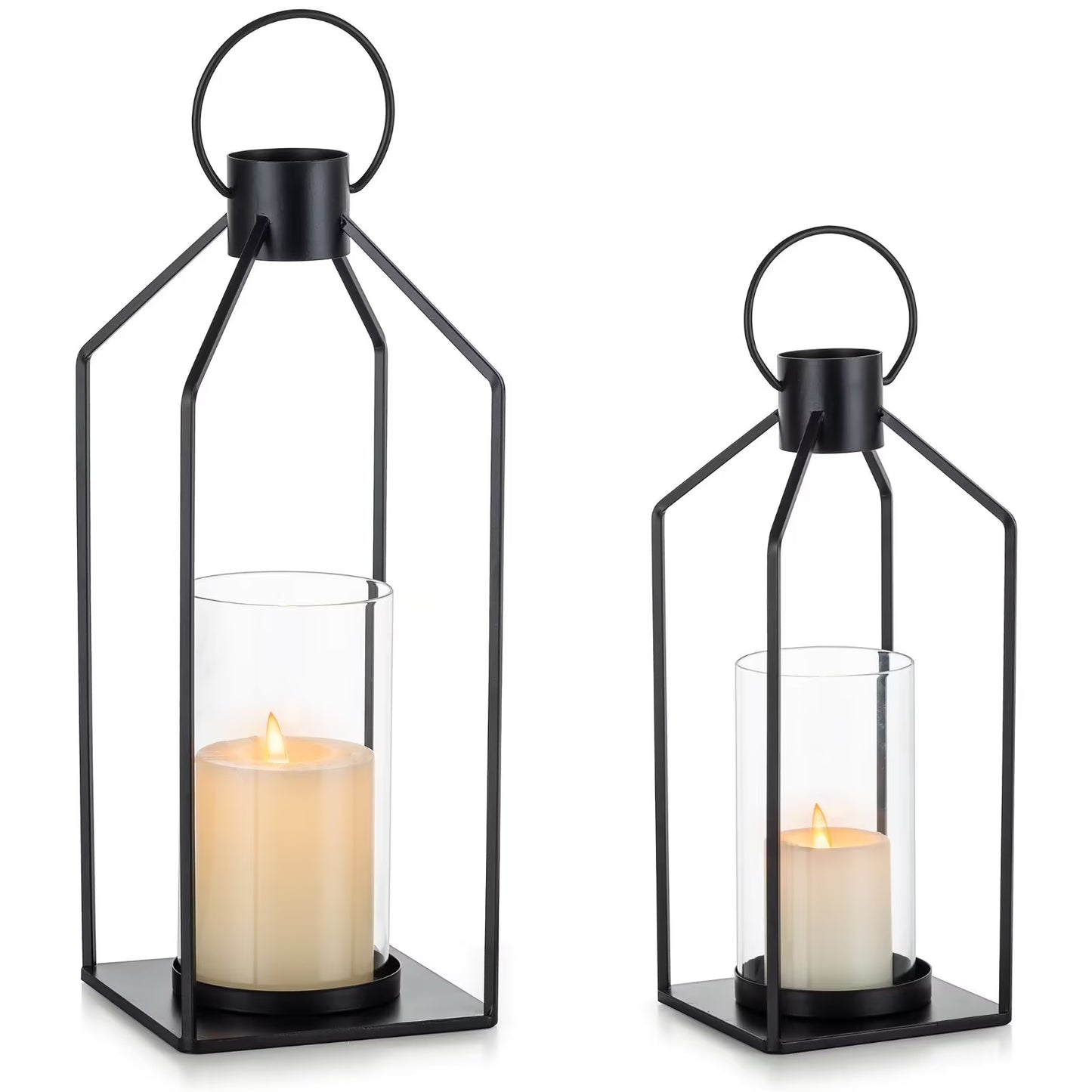 Decorative Pillar Candle Holders Set of 2 Glass Hurricane Candle Holder for Halloween Front Porch Fireplace Outdoor Decor Black