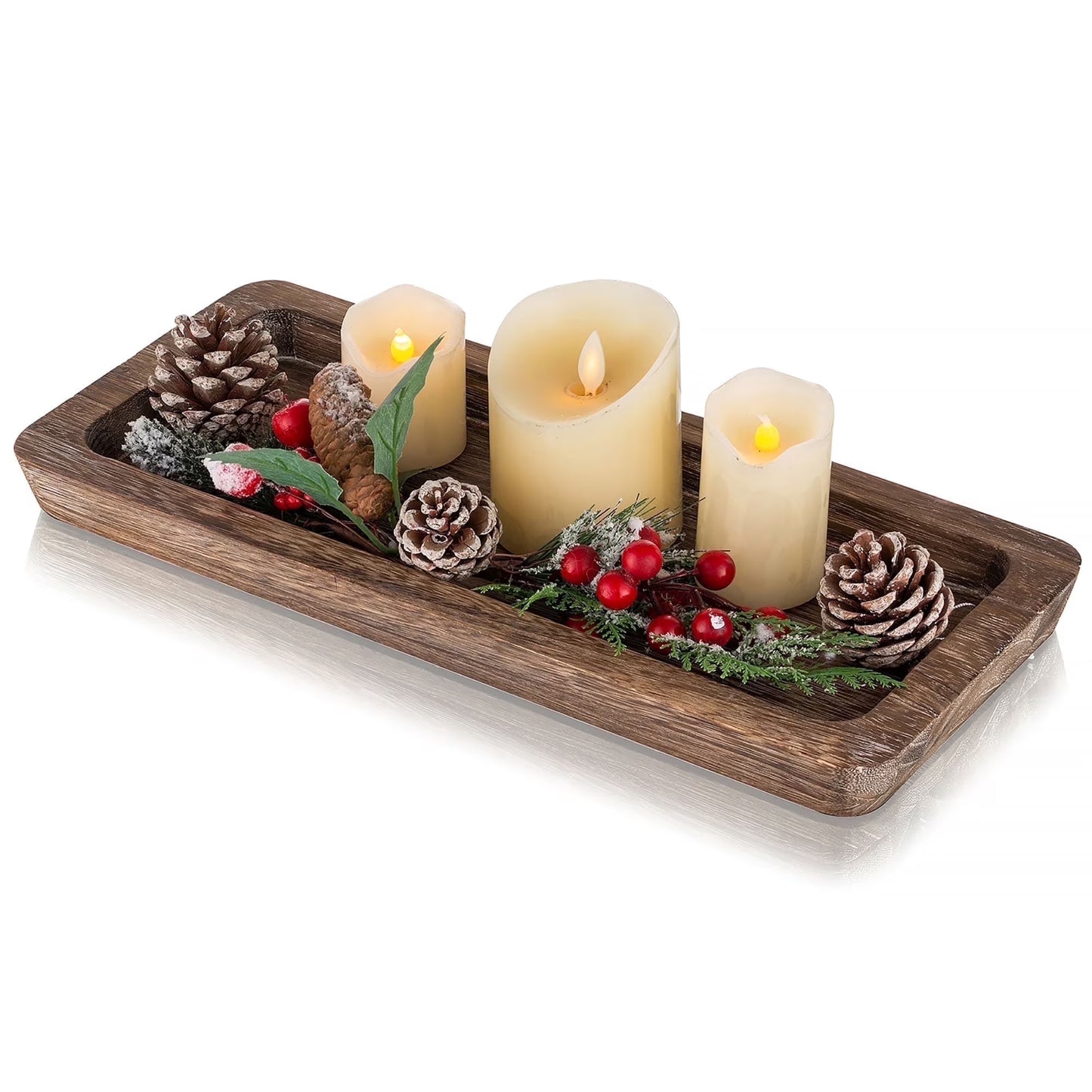 Decorative Tray Candle Tray Holder-Long Narrow Wooden Centerpiece Tray for Coffee Table