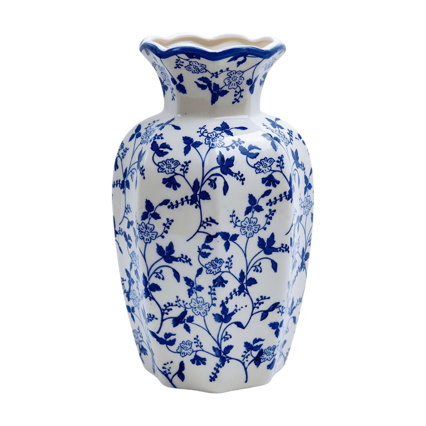 Large Blue-White Ceramic Vase, Tall Decorative Flower Vase for Home Decor, 9.45"