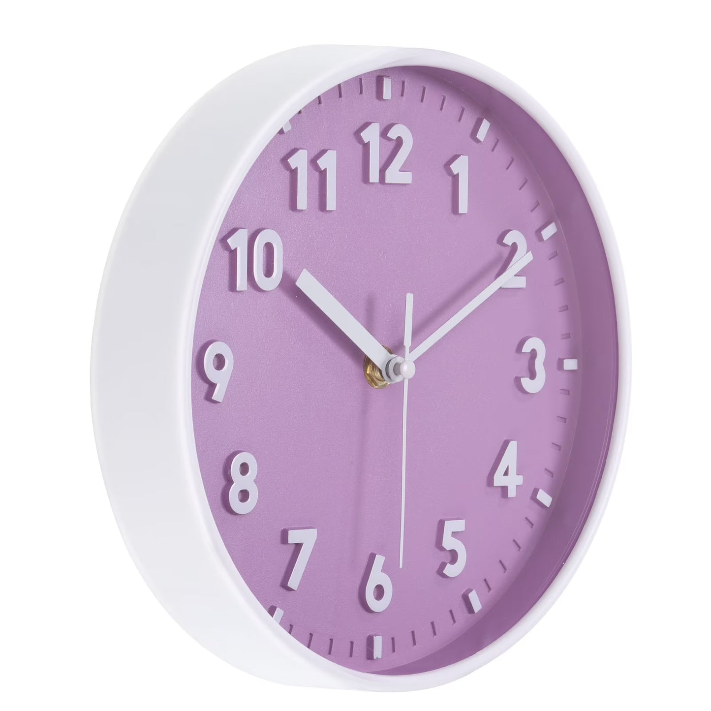 8 inch Plastic Wall Clock 3D Number Quartz Battery Operated Silent Non-Ticking Round Wall Clocks Purple