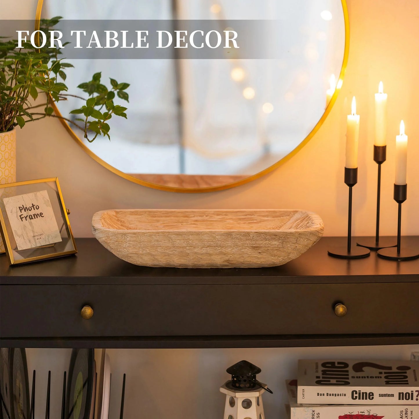 Decorative Wood Dough Bowl: Hand Carved Wooden Key Bowl for Entryway Centerpiece Ball Fillers Home Decor