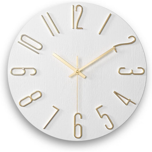 12 Inch Wall Clock Silent Non Ticking, Preciser Modern Style Decor Clock for Home, Office, School, Kitchen, Bedroom, Living Room(White)