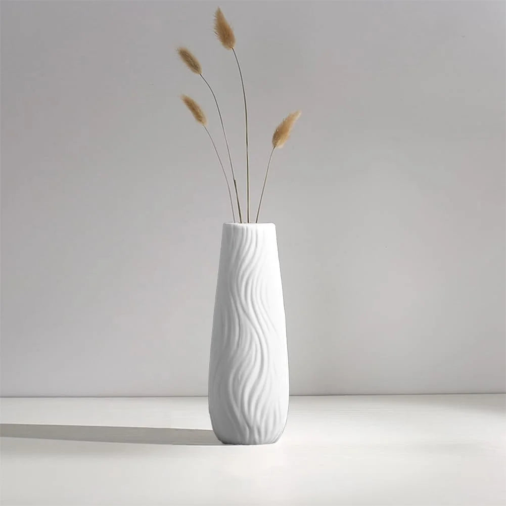 White Ceramic Vase, 8.4" H, Artistic Flower Vase Classic Style for Fireplace Bedroom Kitchen Living Room Office Desk, Fit for Holding Dried Flowers, Fresh Flowers, Artificial Flowers