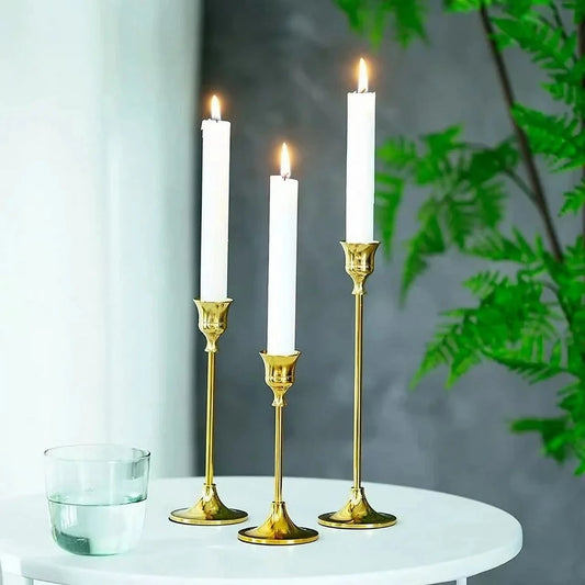 Candlestick Holders Set of 3 Taper Goblet Brass Gold Candle Holders Fireplace Party Wedding Dining Decor