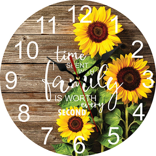 VOCOO 10'' Sunflower Wooden Analog Wall Clock for Kitchen, Home, Office, Bedroom Decor