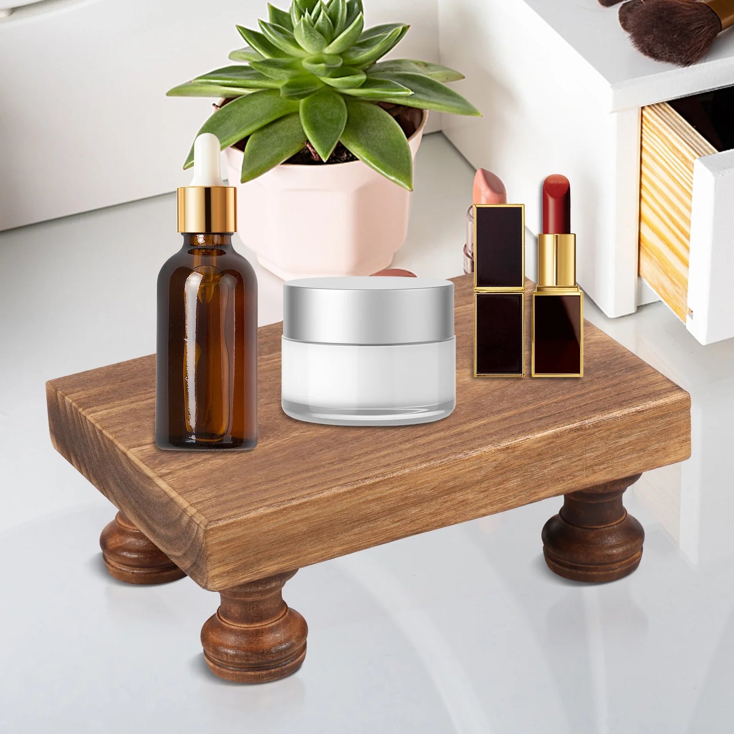 Wooden Riser for Display Decorative Wood Pedestal Stand Multipurpose Wooden Riser Decorative Tray Practical Wood Pedestal Display Stand for Bathroom Kitchen Countertop