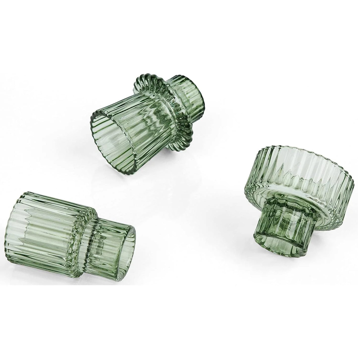 Set of 6 Taper Glass Candle Holders, Tealight Candlestick Holders for Table Centerpieces, Festival, Wedding Decor and Dinner Party (Green)