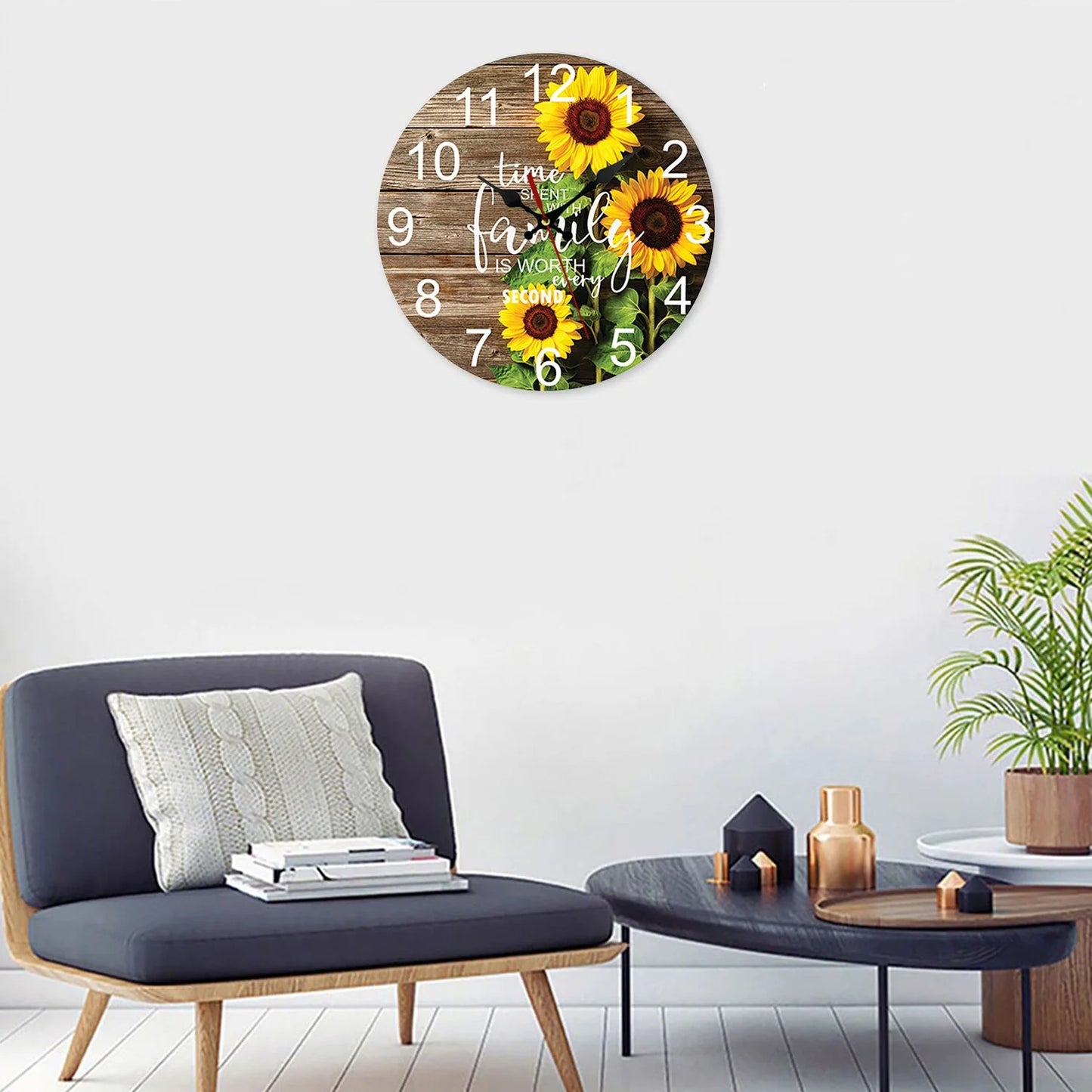 VOCOO 10'' Sunflower Wooden Analog Wall Clock for Kitchen, Home, Office, Bedroom Decor