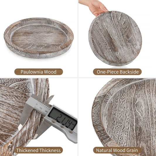 Rustic Candle Plate Holder Tray: Round Wooden Decorative Tray, Farmhouse Wood Pillar Candle Holder Trays Kitchen Counter Dining Table Centerpiece