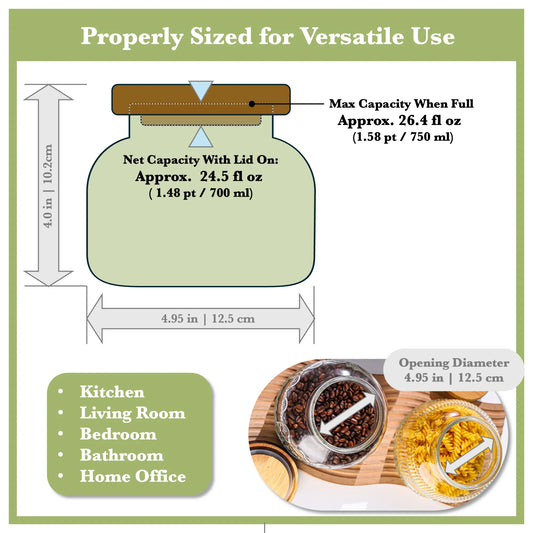24.5 oz Decorative Glass Jars with Airtight Wooden Lids - Green Ribbed Vintage Kitchen Food Storage Containers for Cookie Candy Spice Coffee Tea, Home Decor Candle Vase