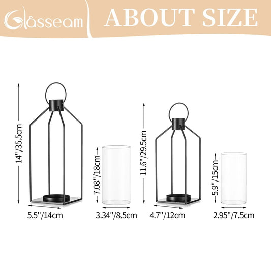 Decorative Pillar Candle Holders Set of 2 Glass Hurricane Candle Holder for Halloween Front Porch Fireplace Outdoor Decor Black