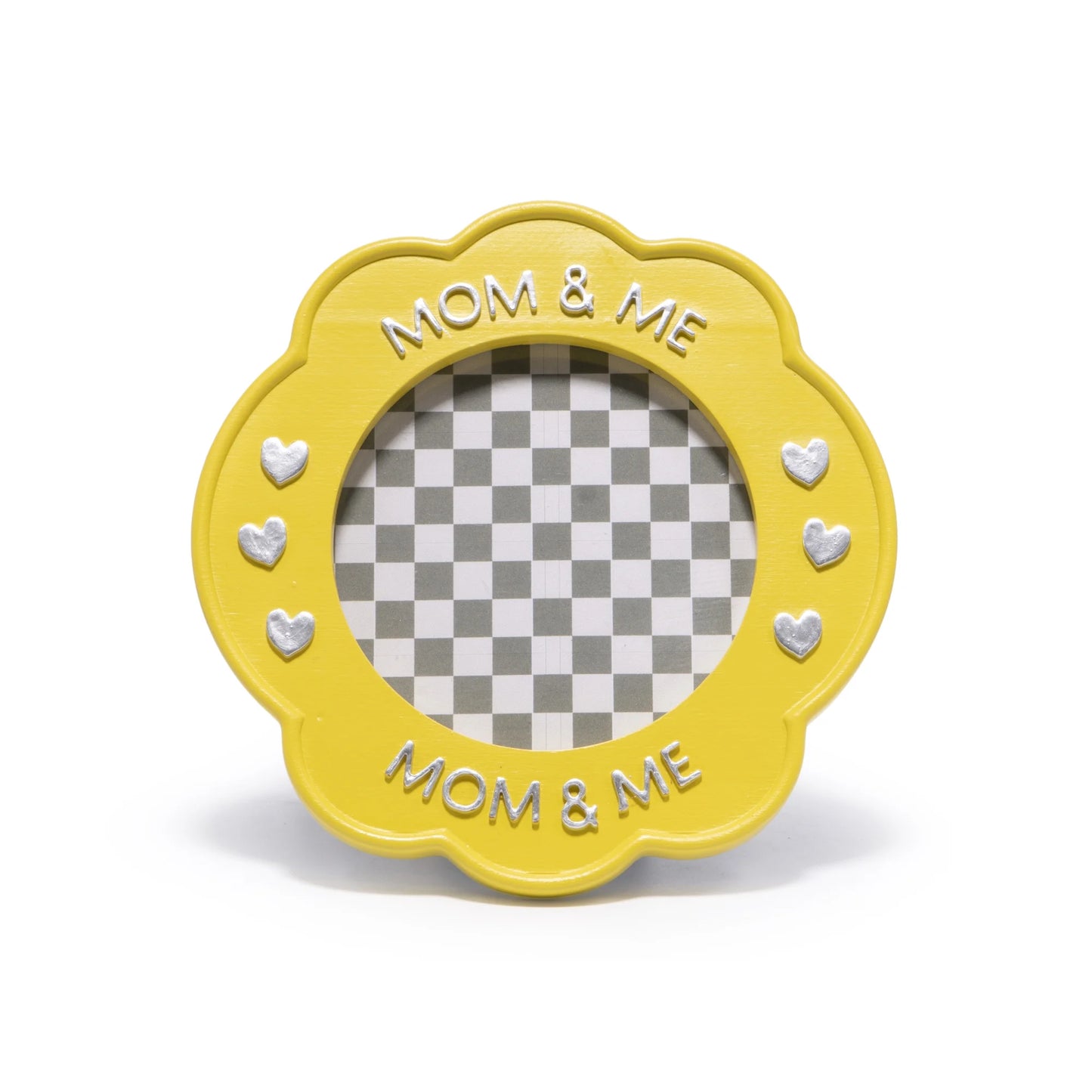 Mint Yellow Decorative Photo Frame with Gold Heart Patterns - Thoughtful Gift for Mom, Cherish Mother-Child Memories, Cute Home Decor