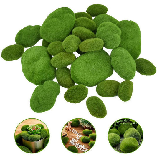 30 Pcs Artificial Moss Rocks 3 Size Decorative Mossy Rocks Moss Balls Fake Moss Decor Artificial Rock for Moss Faux Green Moss Covered Stones for Fairy Garden Floral Arrangements and Crafting