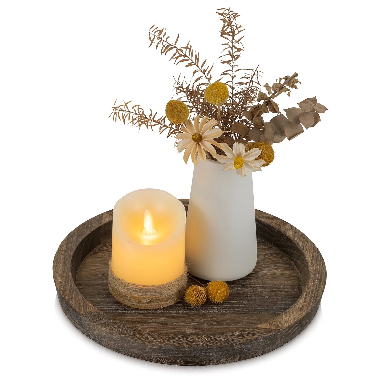 Decorative Candle Tray Decor: Round Wooden Trays for Decor，Farmhouse coffee Table Tray Decor Centerpiece