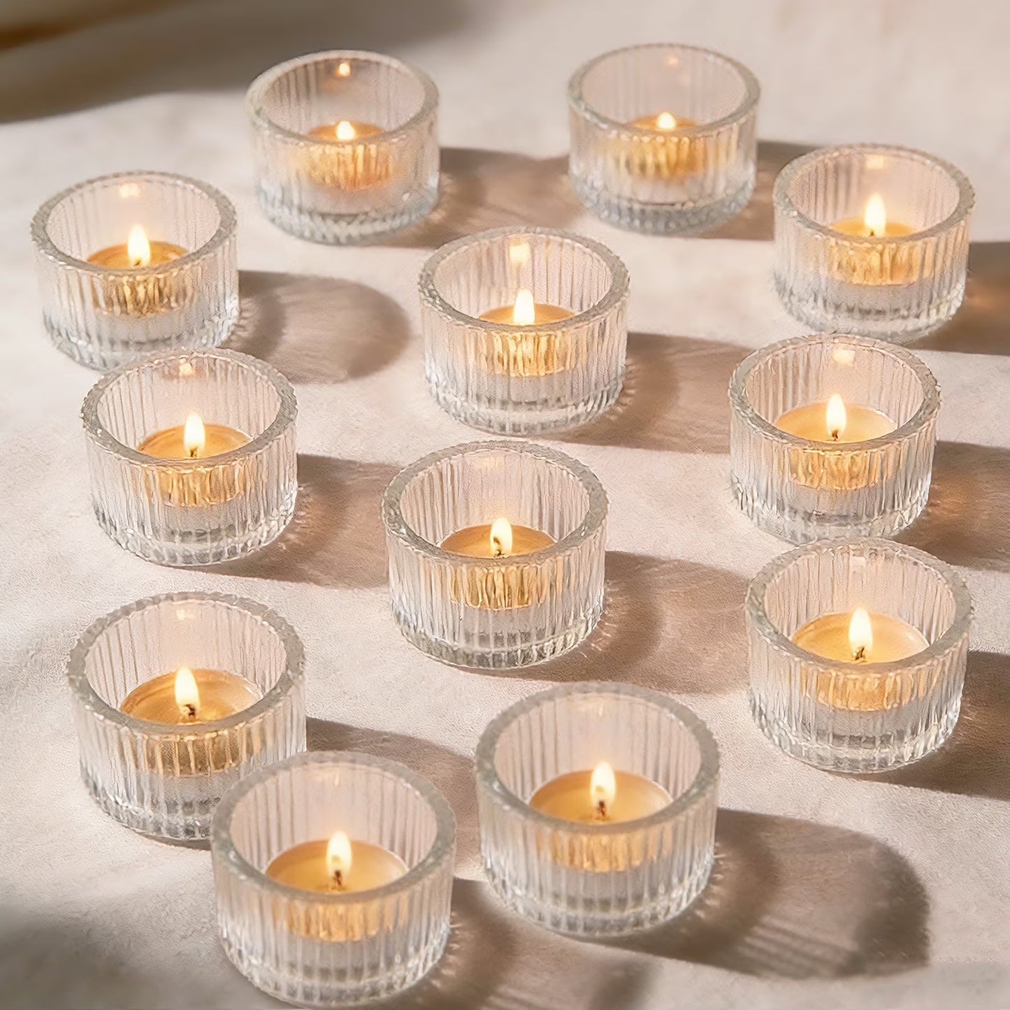 12Pcs Glass Tealight Candle Holder,Tea Candle Holders,Glass Votive Candle Holder for Table Centerpieces,Parties, Weddings and Home Deco,2.2 x 1.4 Inch