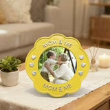 Mint Yellow Decorative Photo Frame with Gold Heart Patterns - Thoughtful Gift for Mom, Cherish Mother-Child Memories, Cute Home Decor