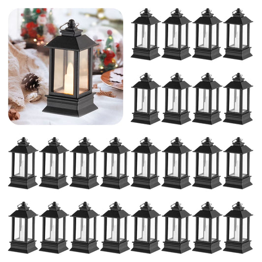 Mini Lanterns Decorative LED Candles Vintage Hanging Lantern Decor Set of 24 for Christmas Wedding Party Black