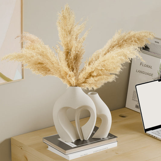 Modern Art white Vases for Decor,Heart Shaped Ceramic Vase Set of 2, Nordic Heart Shaped Vases, Minimalist Decorative Vase for Table Centerpiece Wedding Dining Living Room Office House Decoration