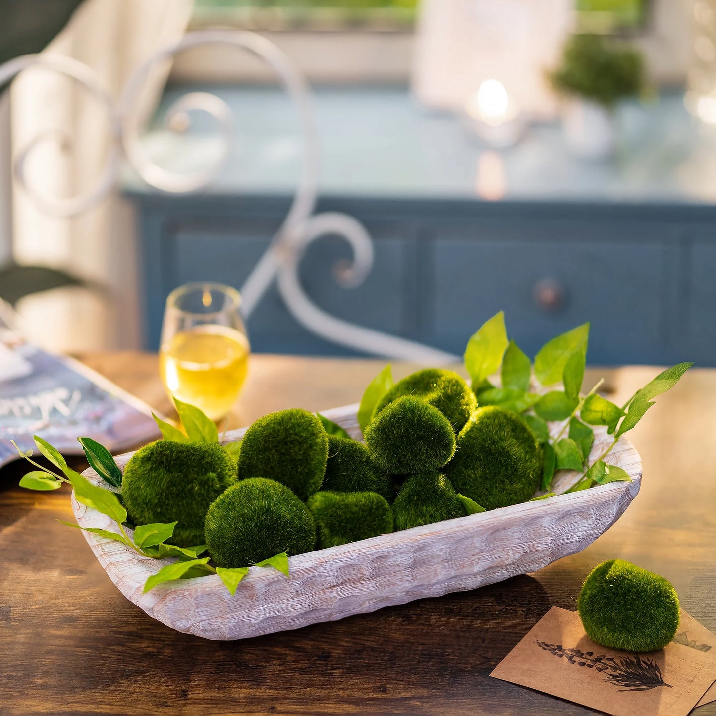 Decorative Wood Dough Bowl: Hand Carved Wooden Key Bowl for Entryway Centerpiece Ball Fillers Home Decor