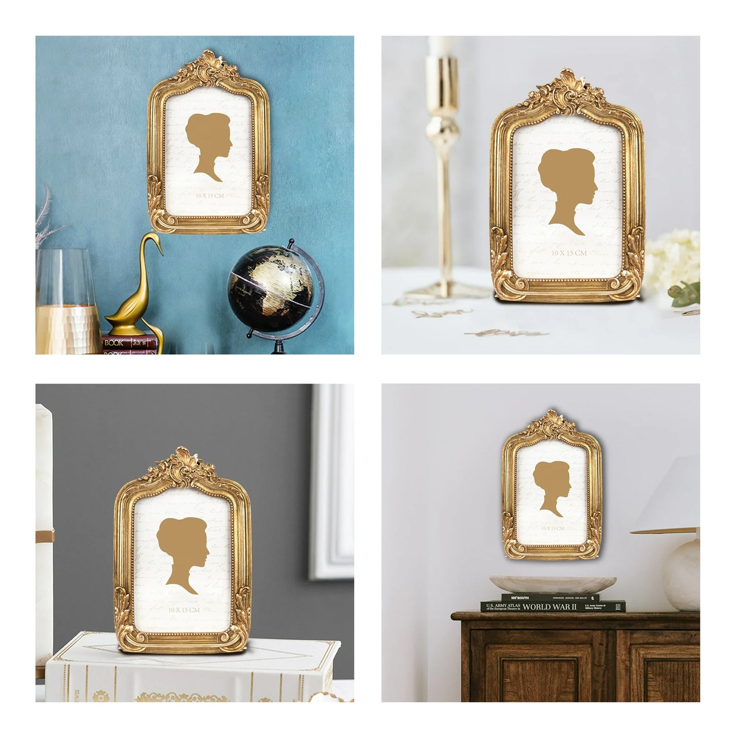 4x6 Inch Vintage Picture Frame, Elegant Antique Photo Frames with Glass Front, Photo Display, Tabletop Wall Hanging, Gift Ideas