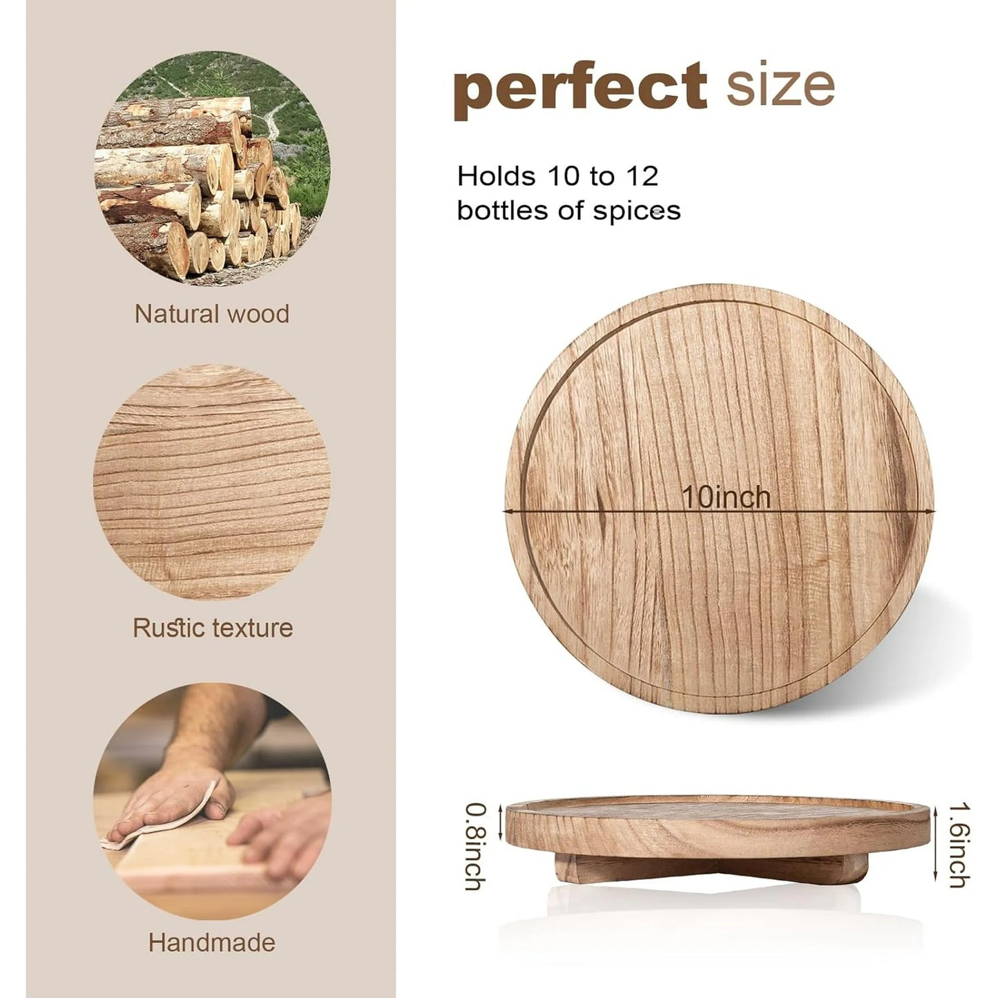 Wood Bathroom Vanity Tray Round, Decorative Tray Wooden Riser Kitchen Counter Decor, Bathroom Table Tray Countertop for Candle, Perfume, Plant, 10 Inch