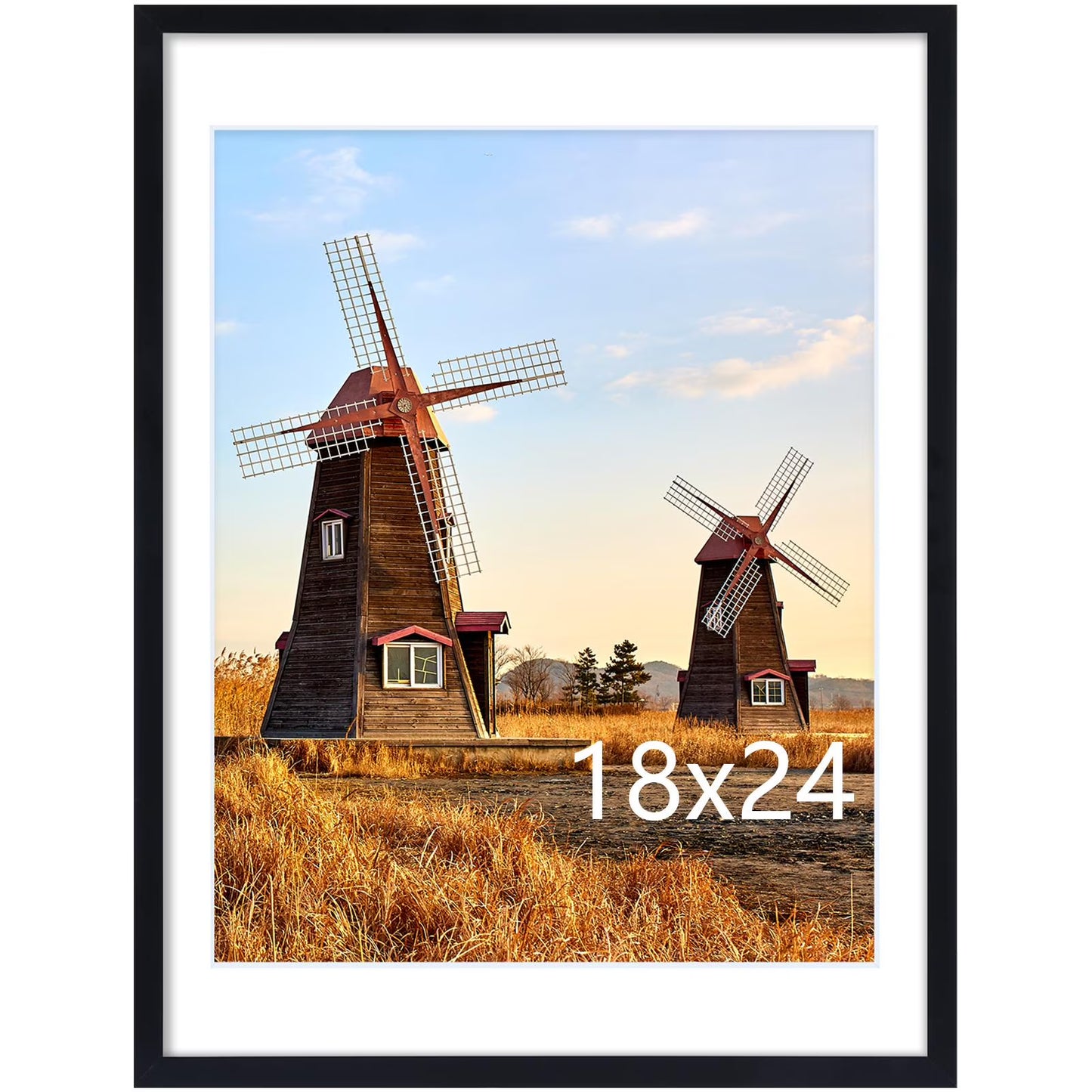 18x24 Picture Frame with Plexiglass - Large Black Poster Frame for Wall Display - Includes 16x20 Mat, Made of Durable PVC Design