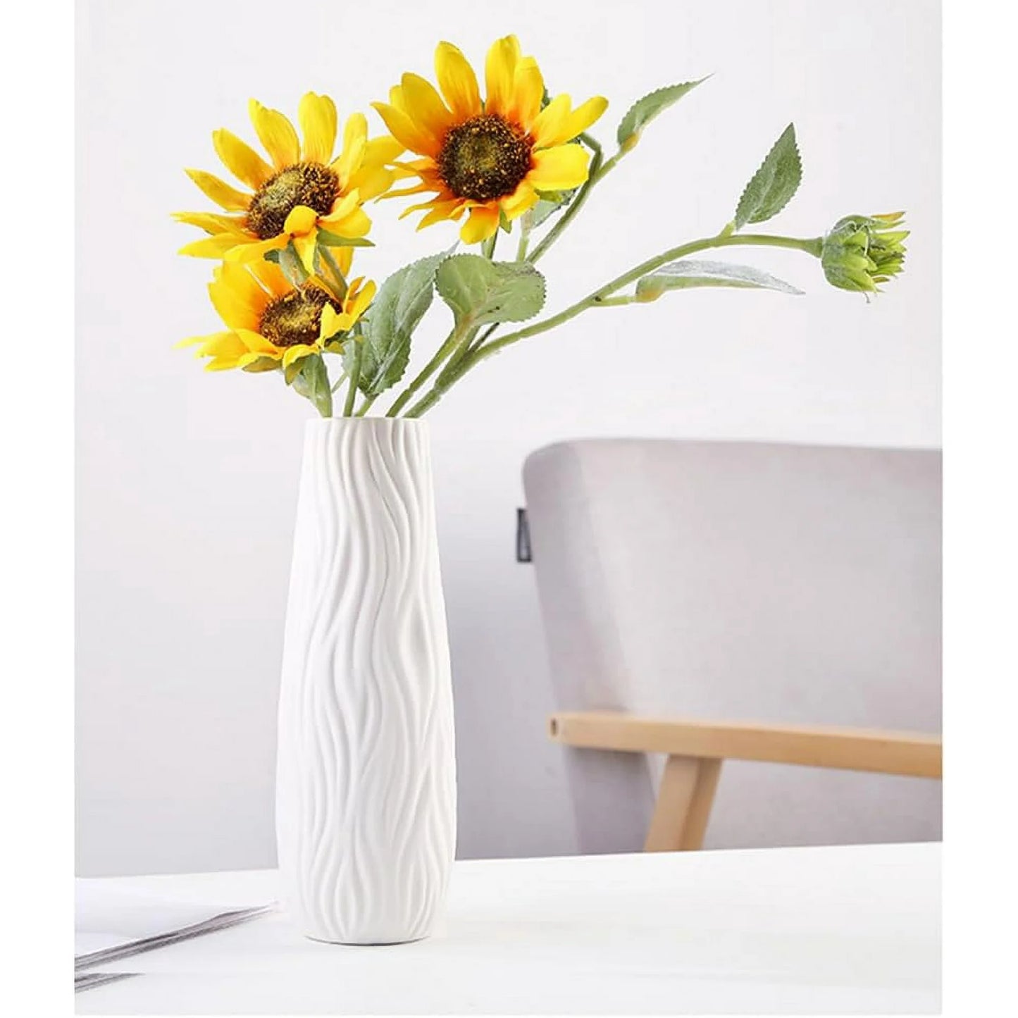 White Ceramic Vase, 8.4" H, Artistic Flower Vase Classic Style for Fireplace Bedroom Kitchen Living Room Office Desk, Fit for Holding Dried Flowers, Fresh Flowers, Artificial Flowers