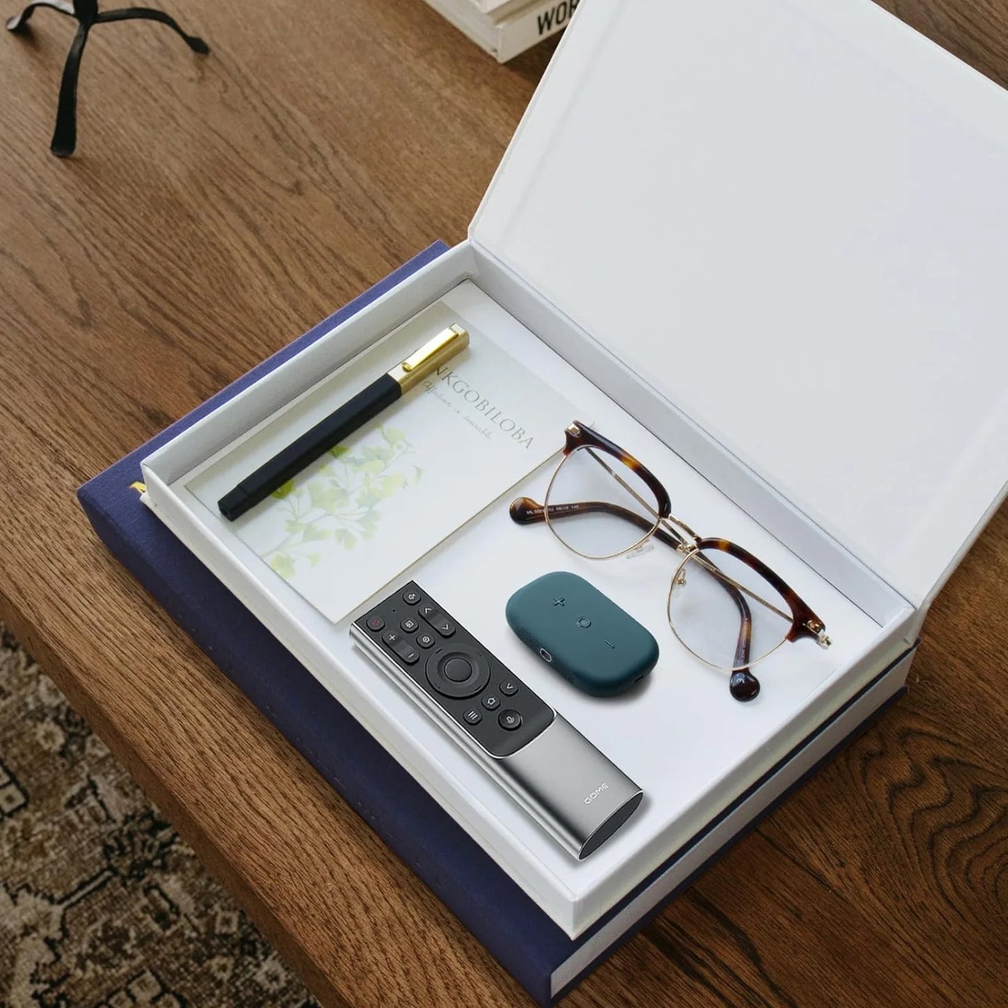 Decorative Faux Book Storage Box Set of 2 - Linen Fabric Coffee Table Bookshelf Decor, Dark Blue & Beige Keepsake Photo Organizers (21cm x 29cm x 6cm, 600g)