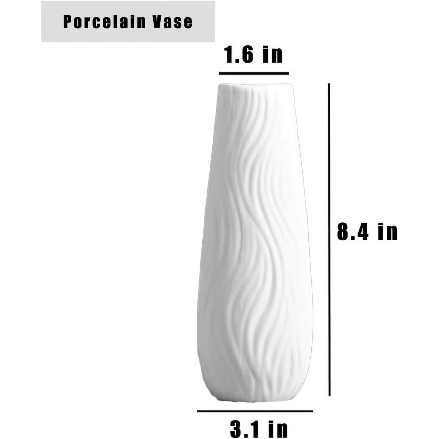 White Ceramic Vase, 8.4" H, Artistic Flower Vase Classic Style for Fireplace Bedroom Kitchen Living Room Office Desk, Fit for Holding Dried Flowers, Fresh Flowers, Artificial Flowers